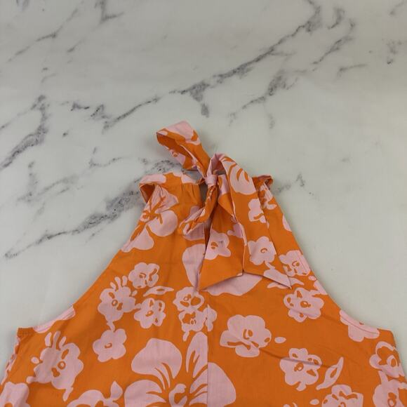 J.Crew Bow Neck Shift Mini Dress Size 6 Orange Pink Floral Pockets Bright - Picture 9 of 12